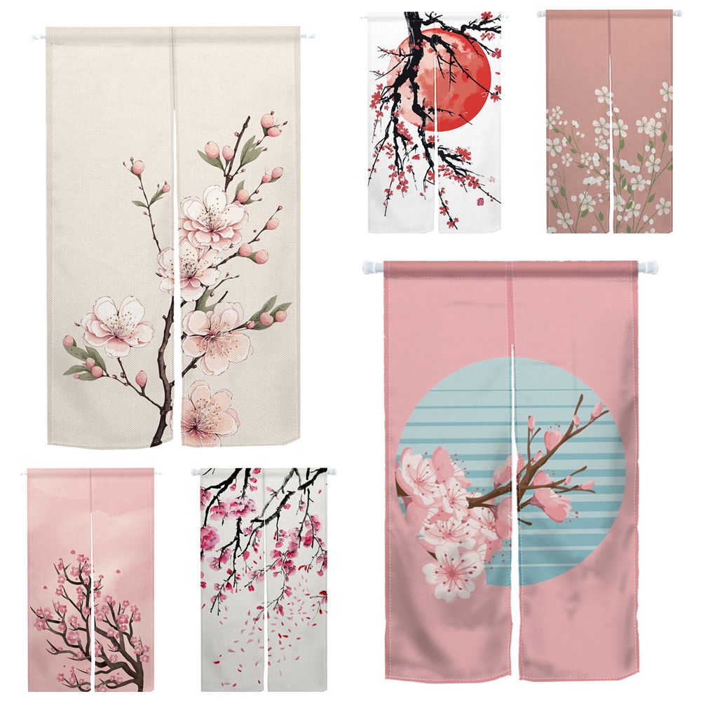 Noren Curtain Doorway - Cherry Blossom ม่านประตูสไตล์ญี่ปุ่นพิมพ์พาร์ทิชันห้องครัวตกแต่งประตู Drapes Entrance Noren