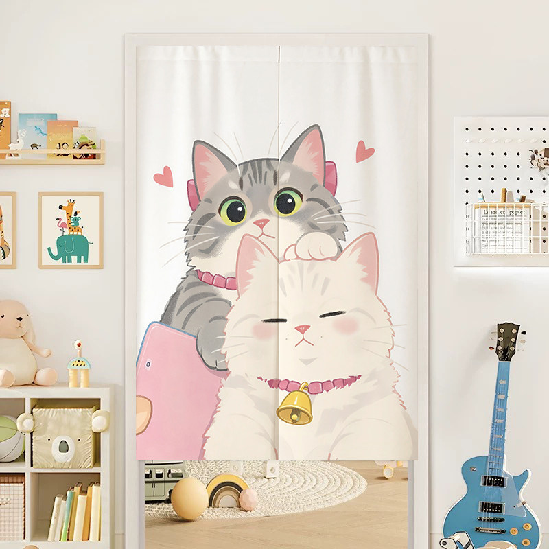 Noren Curtain Doorway - ม่านประตูโนเรนลายแมวน่ารัก VIKAMA สำหรับคู่รัก ลายลูกแมวน่ารัก ตกแต่งห้องเด็ก ฉากกั้นห้อง
