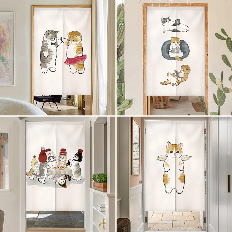 Noren Curtain Doorway - ม่านประตูญี่ปุ่นลายแมวตลก น่ารัก ใช้ตกแต่งห้องนั่งเล่น ร้านอาหาร ประตูห้องครัว ฉากกั้นห้อง