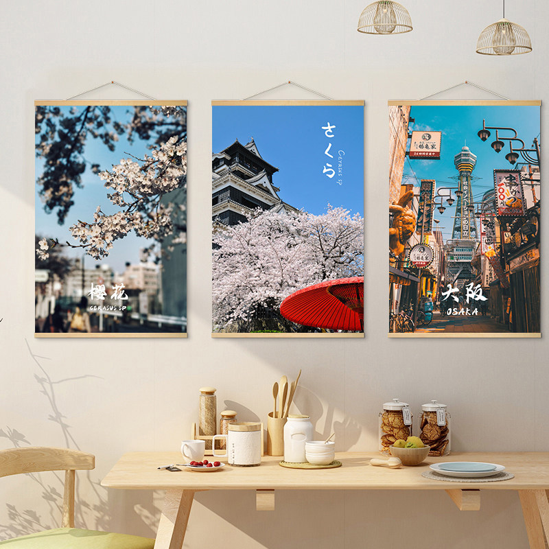 Japanese Tokyo Lifestyle - ภาพวาดผ้าแขวนตกแต่งฉากถนนญี่ปุ่น ภาพวาดม้วนสำหรับร้านอิซาคาเยะ ภาพวาดตกแต่งทิวทัศน์โตเกียวและโอซากะ
