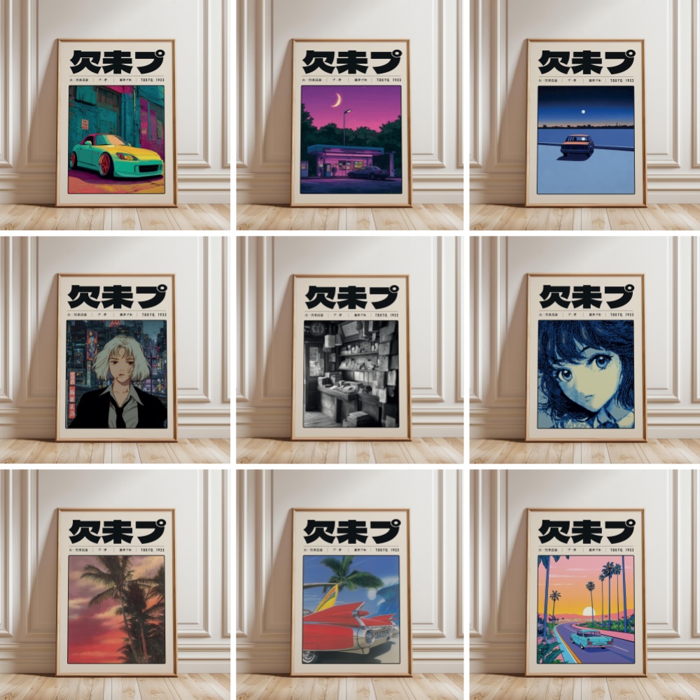 Japanese Tokyo Lifestyle - เรโทรญี่ปุ่นเวเปอร์เวฟโตเกียว 1923 สไตล์ Y2K วัฒนธรรมอินดี้ ผ้าใบพิมพ์โปสเตอร์และภาพศิลปะติดผนัง