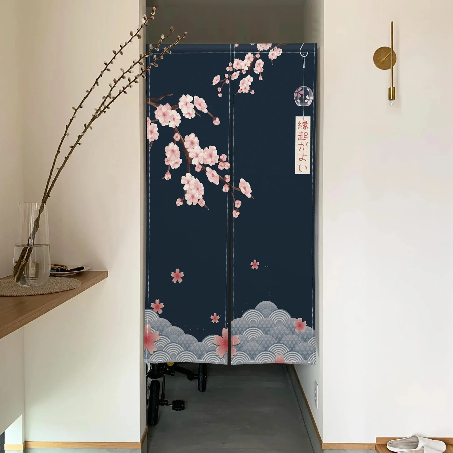Noren Curtain Doorway - Cherry Blossom ม่านประตูญี่ปุ่นพิมพ์พาร์ทิชันห้องครัวประตูตกแต่ง Drapes Entrance Noren