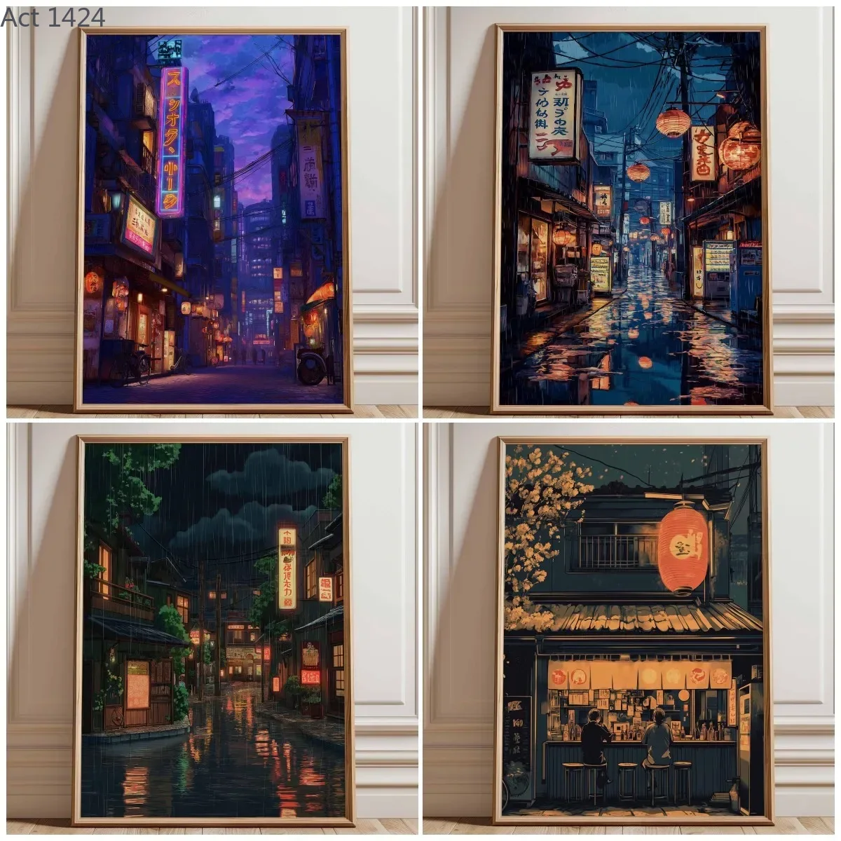 Japanese Tokyo Lifestyle - โปสเตอร์พิมพ์ลายถนนโตเกียวสไตล์นีออน, ศิลปะตกแต่งผนังเมืองกลางคืนไซเบอร์พังค์, ของตกแต่งแสงไฟเมืองสไตล์ญี่ปุ่น, ของตกแต่งบ้านสไตล์อนิเมะล้ำยุค