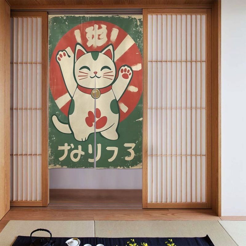 ม่านประตูวิคาเมะลายแมวนำโชคสีเ - Noren Curtain Doorway บทวิจารณ์และราคา