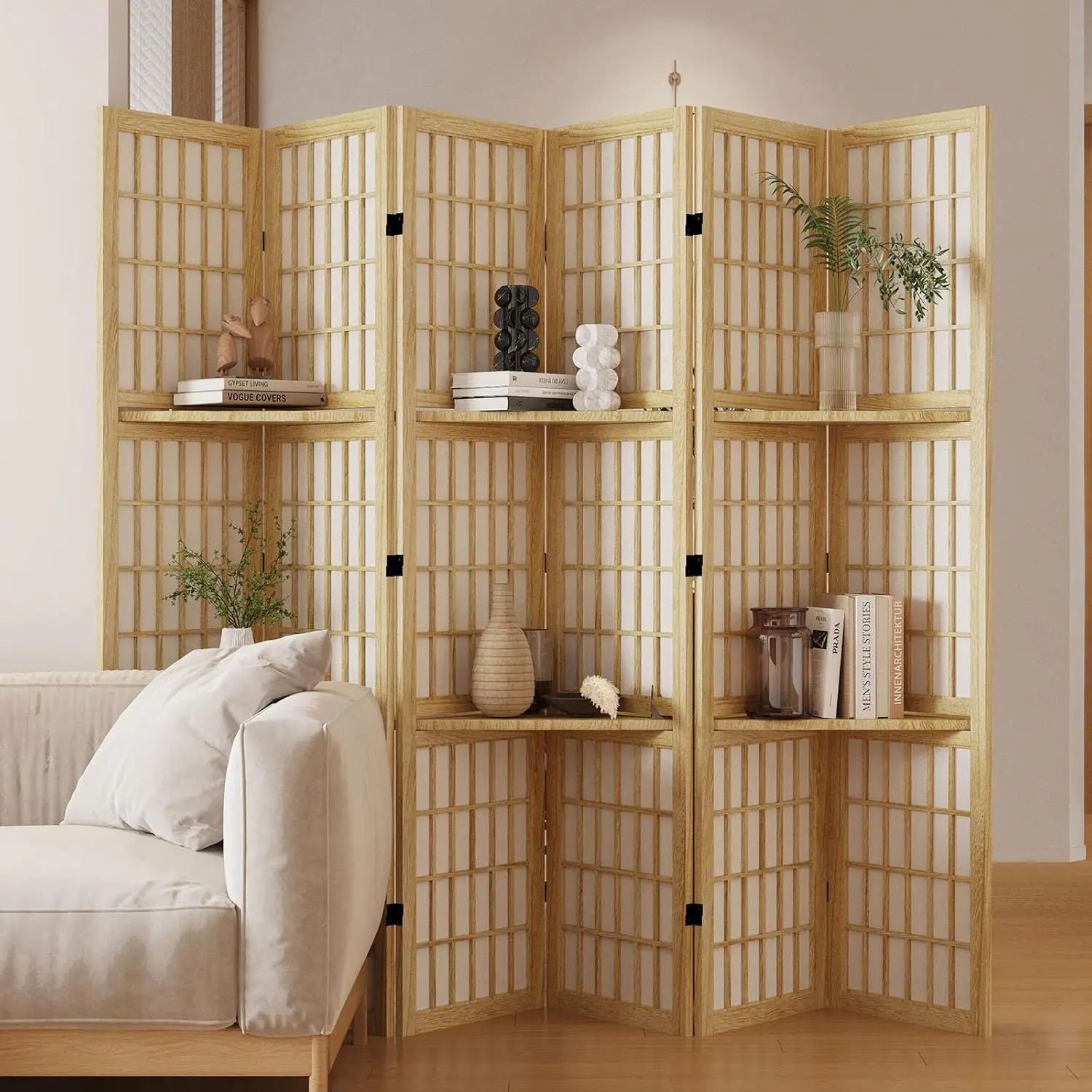 ฉากกั้นห้องพร้อมชั้นวางของ สูง - Shoji Screen Divider บทวิจารณ์และราคา
